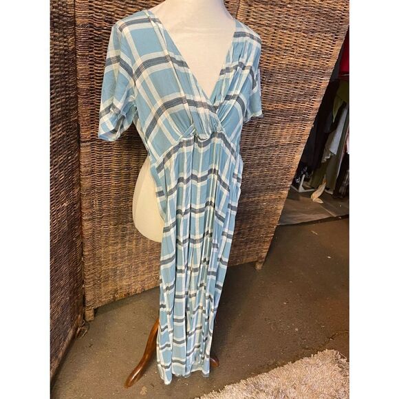 Wild Fable Blue Checkered 100% Rayon Short Sleeve Jumpsuit S-EUC - Picture 4 of 11